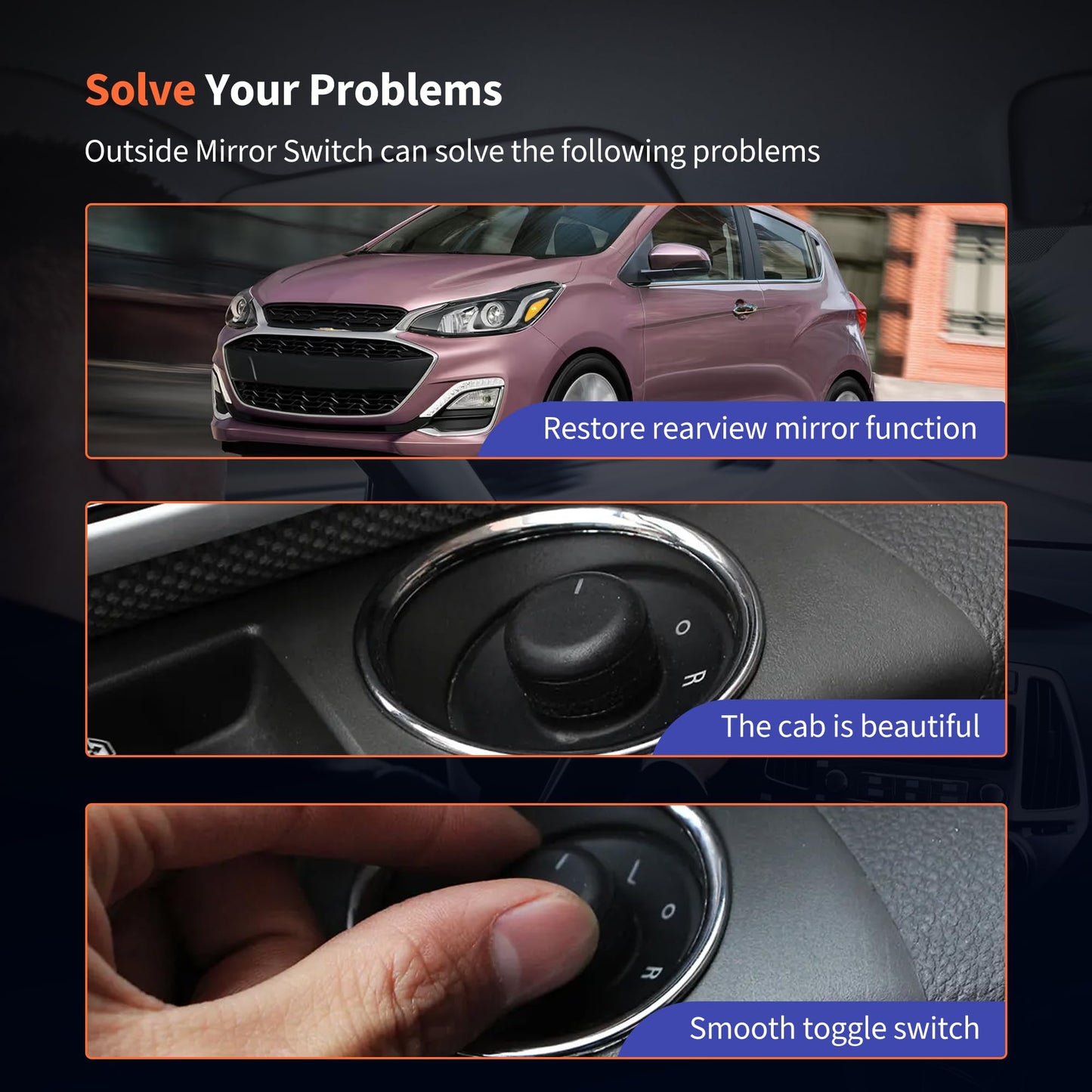 HiSport Driver Side Mirror Control Switch - Compatible with Chevy 2016 2017 2018 2019 2020 2021 2022 Spark 2012 2013 2014 2015 2016 2017 2018 2019 2020 Sonic - Replace 95328440