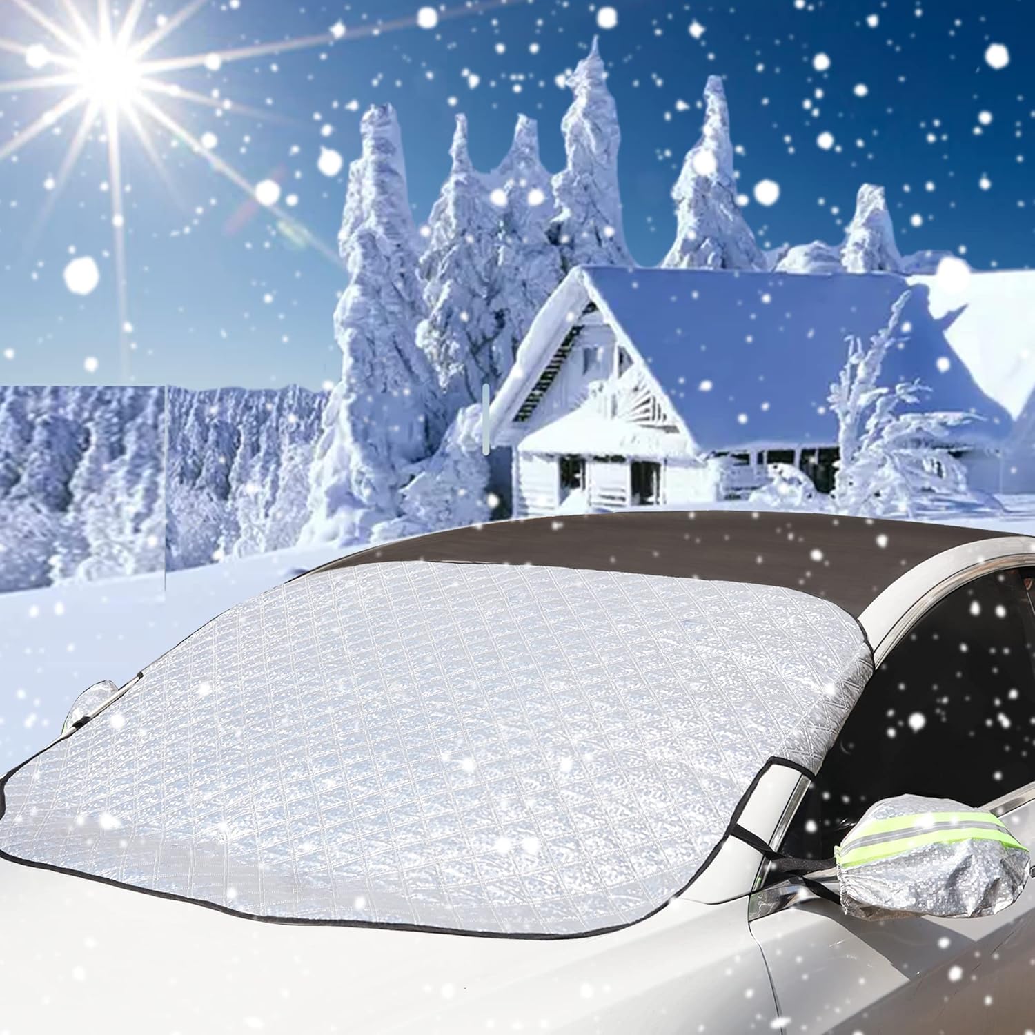 HISports Car Windshield Cover Windscreen Sun Shade Foldable Removable Car Windshield Sun Shade Magnetic Windscreen Cover with 2 Mirror Covers Protector Snow Ice Frost Sun For All Years Summer/Winter