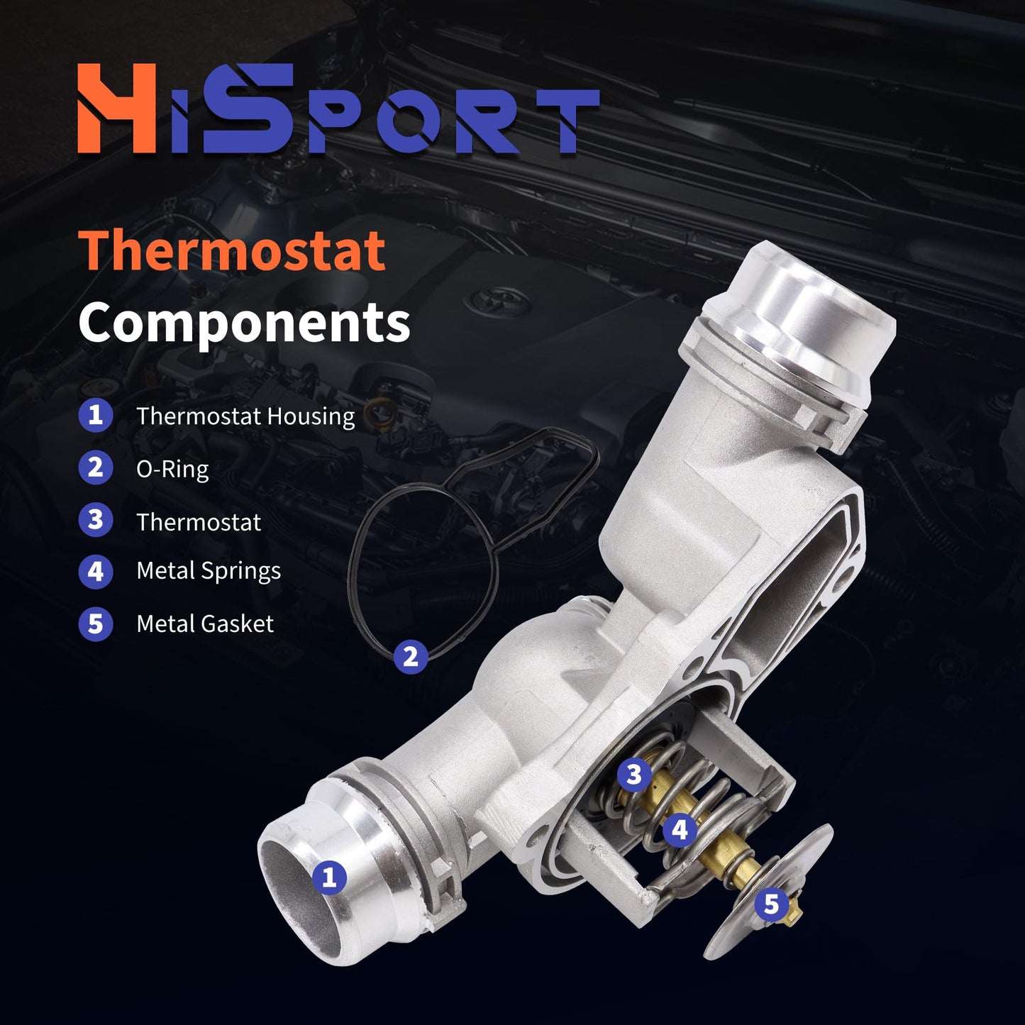 HiSport Engine Coolant Thermostat Housing Assembly 11537509227 - Compatible with BMW 323Ci 323i 325Ci 325i 325xi 328Ci 328i 330Ci 330i 330xi 525i 528i 530i X3 X3 X5 Z3 Z3 Z3 Z4 Z4 1999-2006