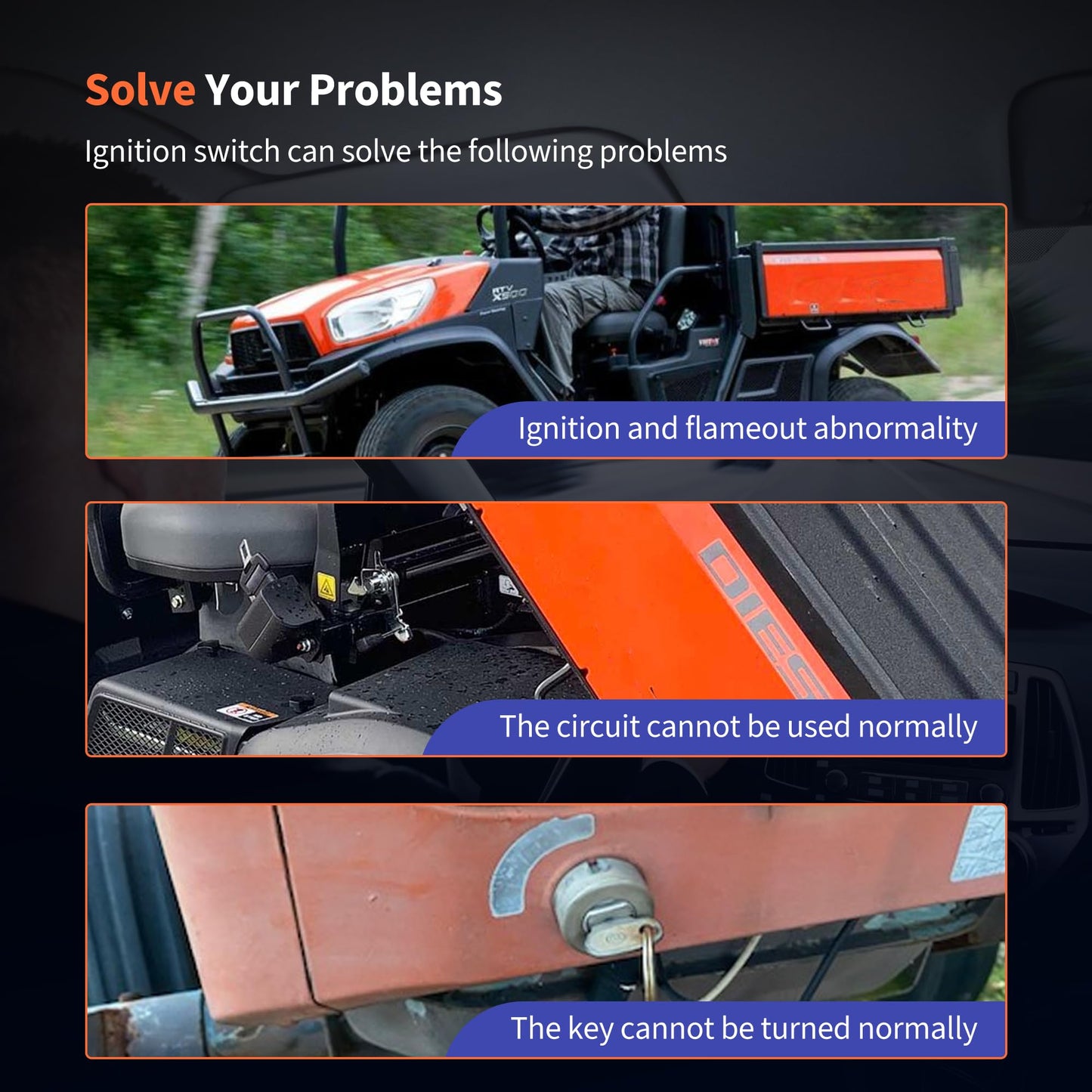 HiSport Ignition Switch W/2 Keys Compatible with Kubota RTV1100CW RTV1100CRX KIOTI CK DK DS RX Tractor Parts Accessories Replace T4625-B0100