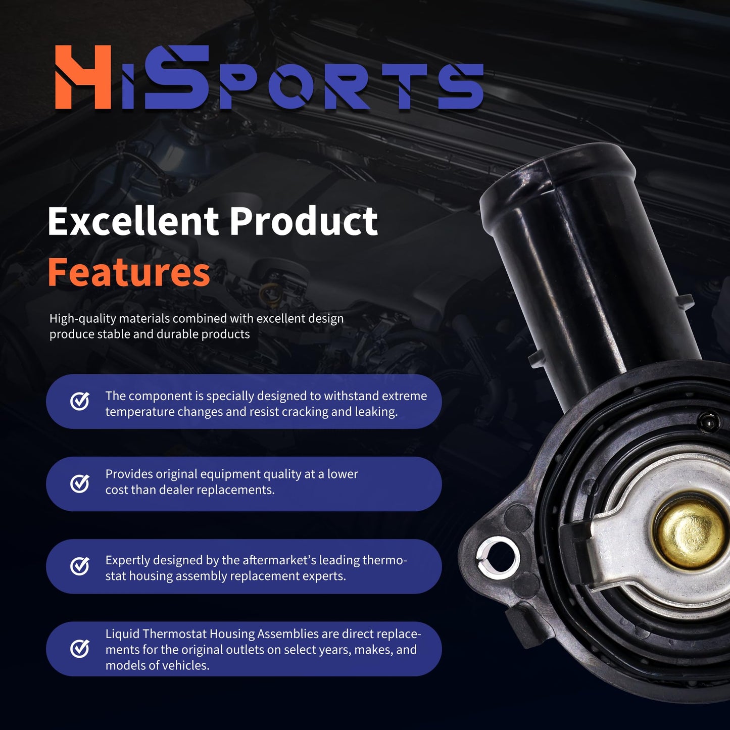 HiSport Thermostat Housing Assembly - Compatible with Dodge Durango 2011-2015 | Compatible with Jeep Wrangler JK 2018 Wrangler 2012-2017 Grand Cherokee 2011-2015 - Replace 902-852