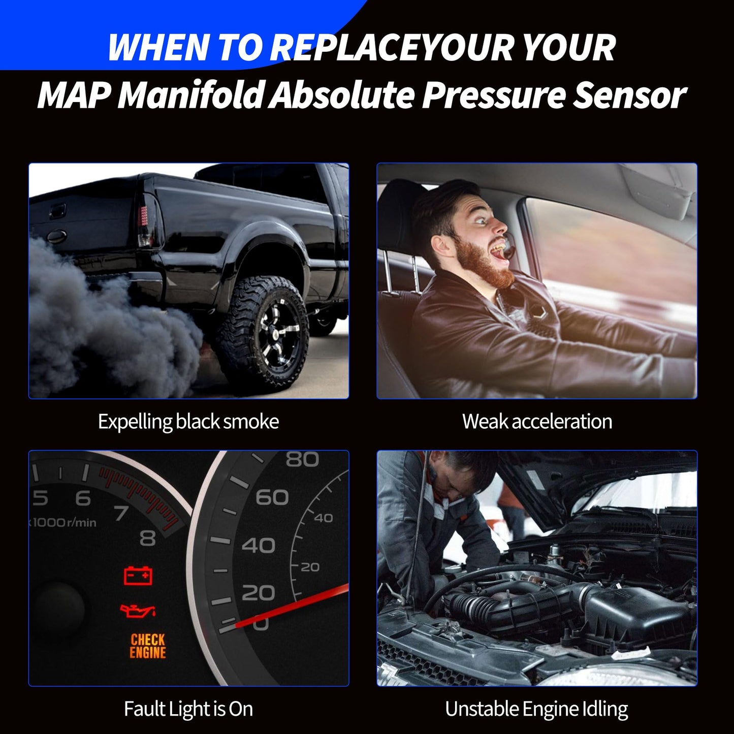 HiSport MAP Manifold Absolute Pressure Sensor - Compatible with Dodge Ram Replaces 5WK96801 2897333 4921322 4903286