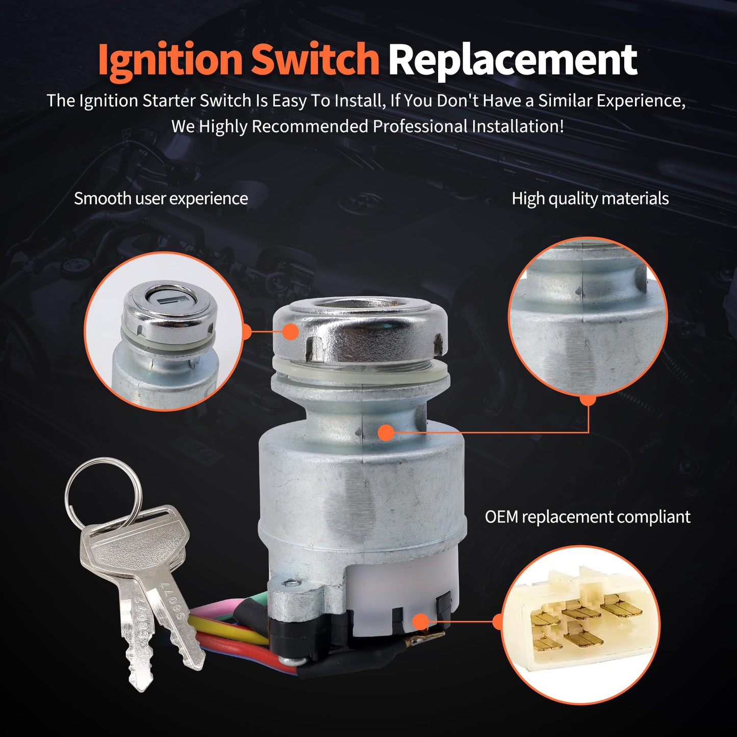 HiSport Ignition Switch W/2 Keys Compatible with Kubota RTV1100CW RTV1100CRX KIOTI CK DK DS RX Tractor Parts Accessories Replace T4625-B0100