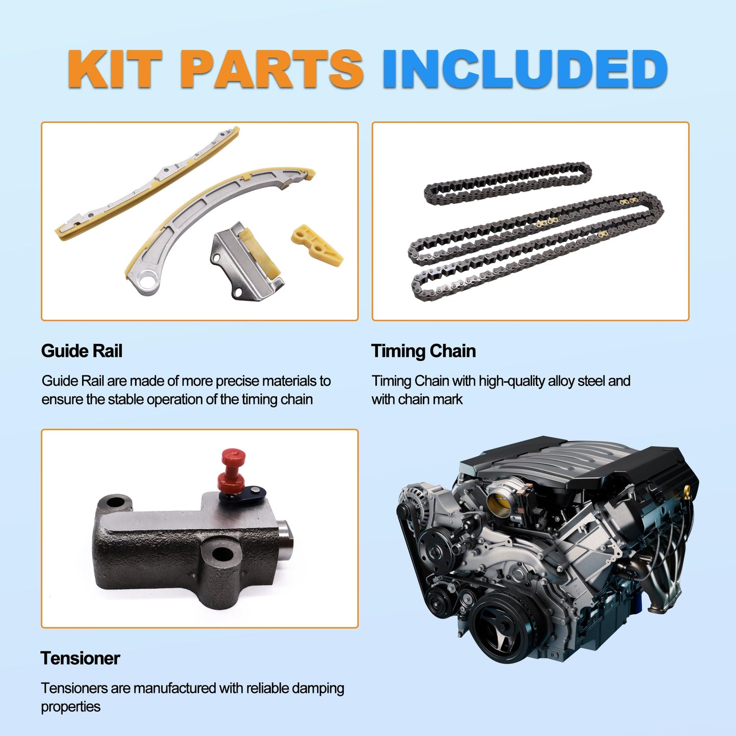 HiSport TS21831 Timing Chain Kit Tensioner Guide - Compatible with Honda 2003-2007 Accord 2.4L 2002-2009 CR-V 2.4L 2003-2011 Element 2.4L 2004-2008 Acura YSX 2.4L - Replace K24A1