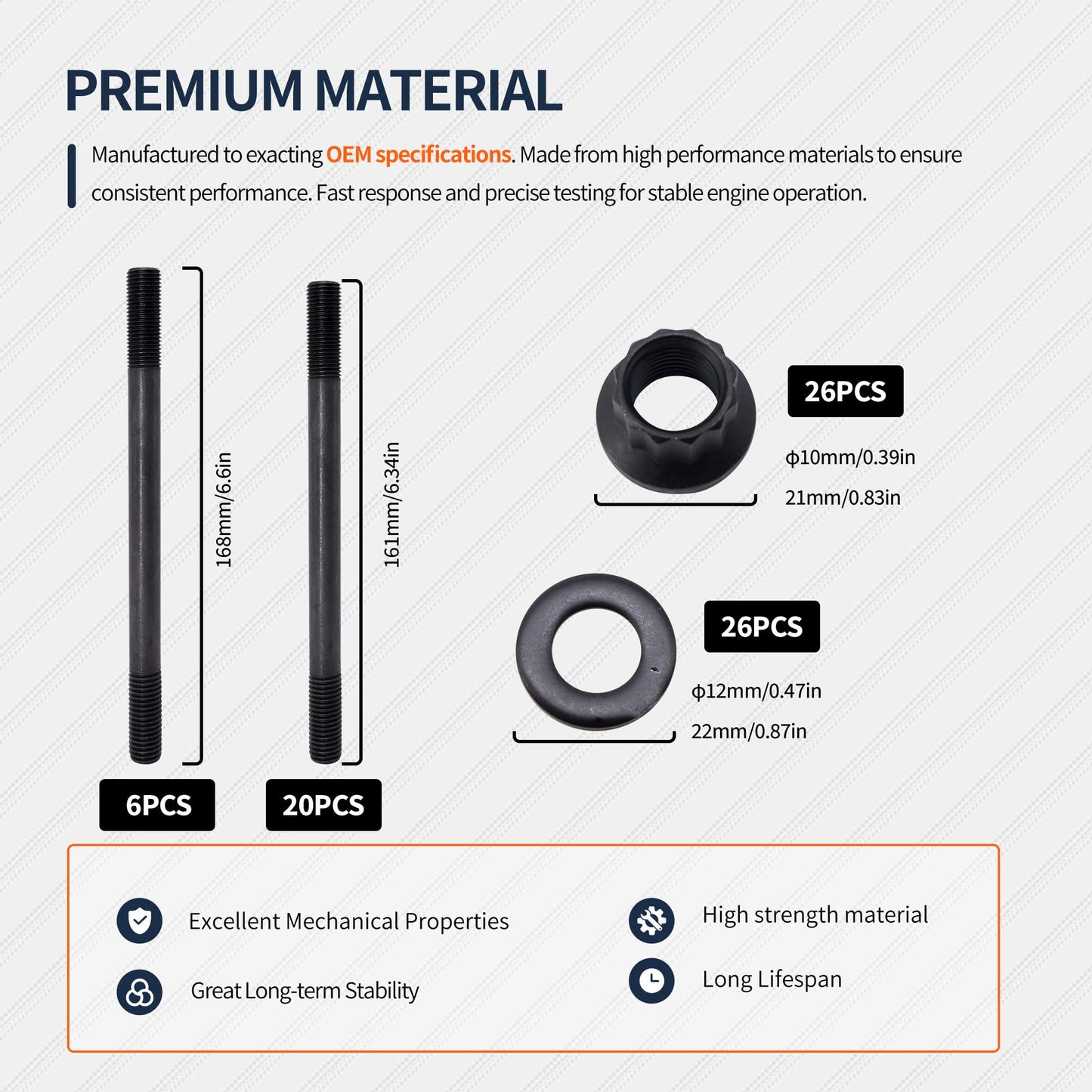 HiSport Cylinder Gasket Head Stud Bolt Kit 247-4202 - Compatible with Ram 2500 3500 Dodge Ram 2500 Ram 2500 Ram 3500 Ram 3500 1998-2022 5.9L 6.7L 24V Diesel 12-Point