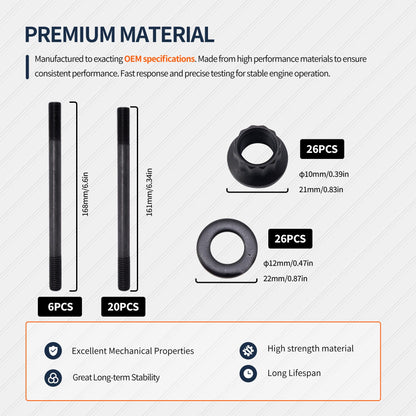 HiSport Cylinder Gasket Head Stud Bolt Kit 247-4202 - Compatible with Ram 2500 3500 Dodge Ram 2500 Ram 2500 Ram 3500 Ram 3500 1998-2022 5.9L 6.7L 24V Diesel 12-Point