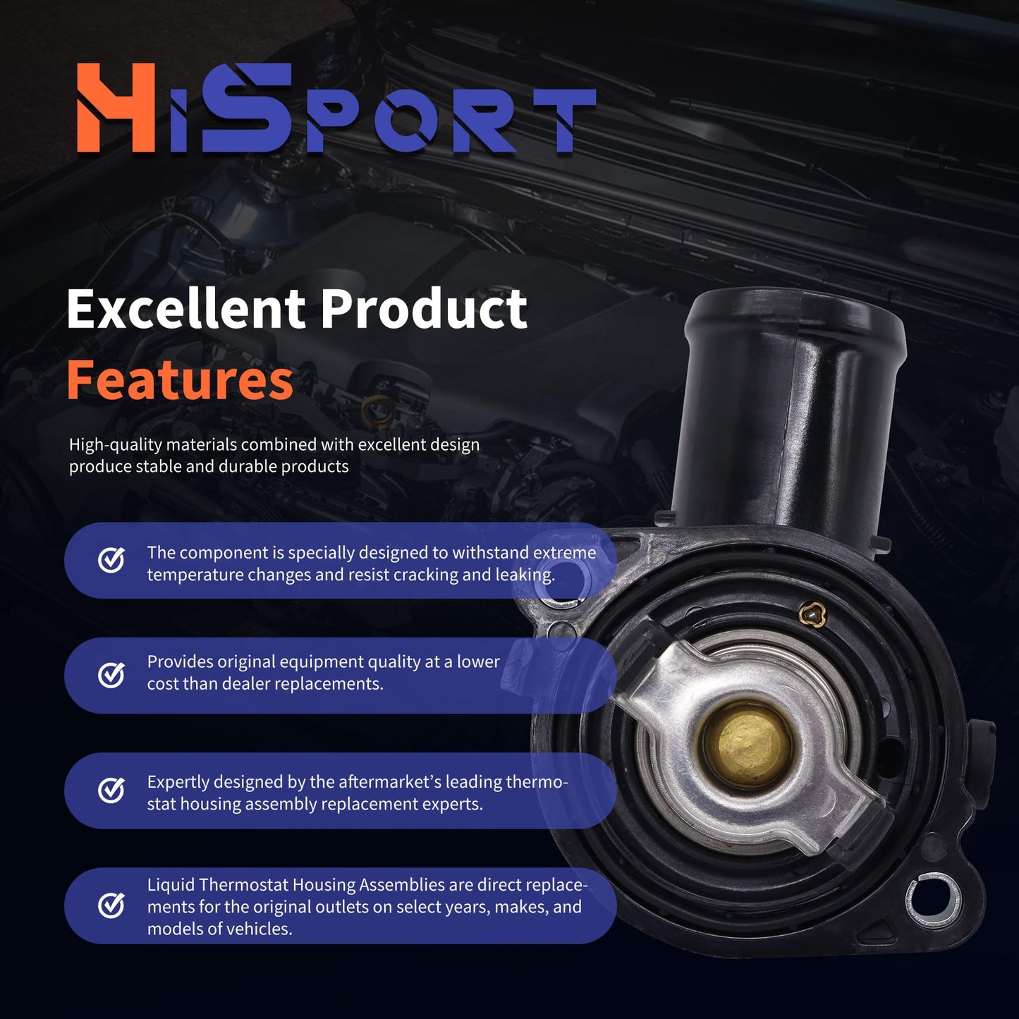 HiSport 902-3036 Thermostat Housing Assembly - Compatible with Chrysler 200 Town & Country Compatible with Dodge Avenger Grand Caravan Journey Compatible with Jeep Cherokee 2011-2018