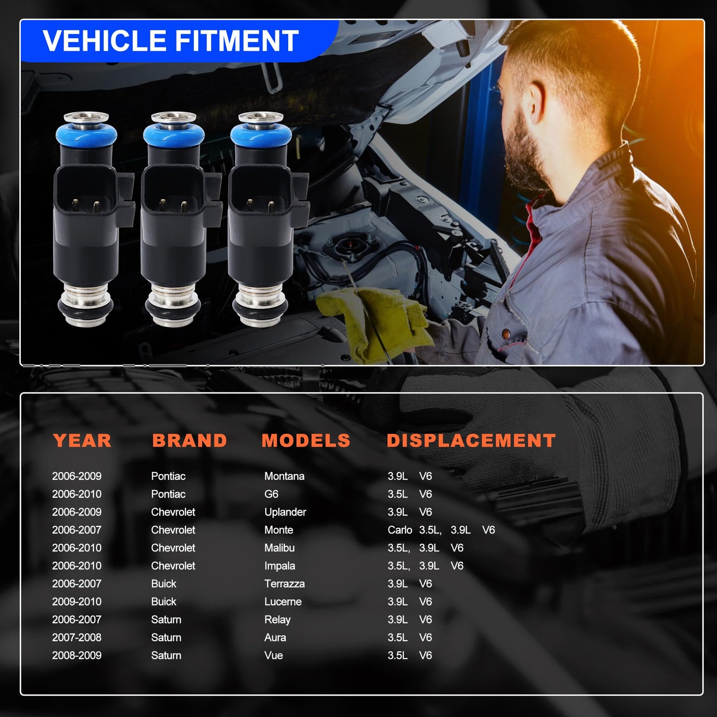 HiSport Fuel Injectors 12592648 Replacement For Chevy Malibu Impala 2006-2010, Uplander 2006-2009,Compatible with Buick Terraza 2006-2007,Pontiac Montana G6 2006-2009 3.5L 3.9L 6 PCS
