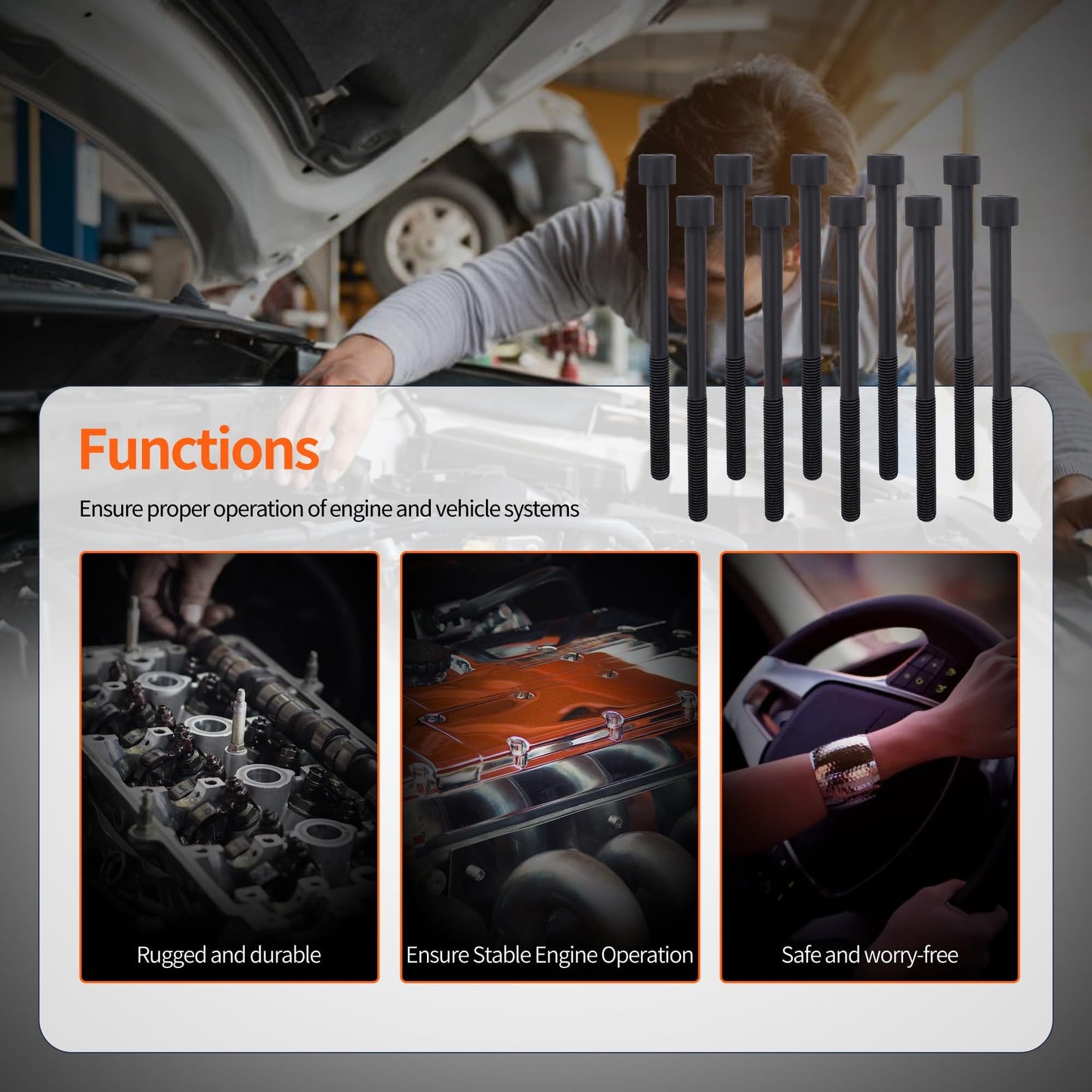 HiSport ES72434 Engine Cylinder Head Bolt Set Replacement for Lexus CT200h for Toyota Corolla Prius Matrix for Scion XD