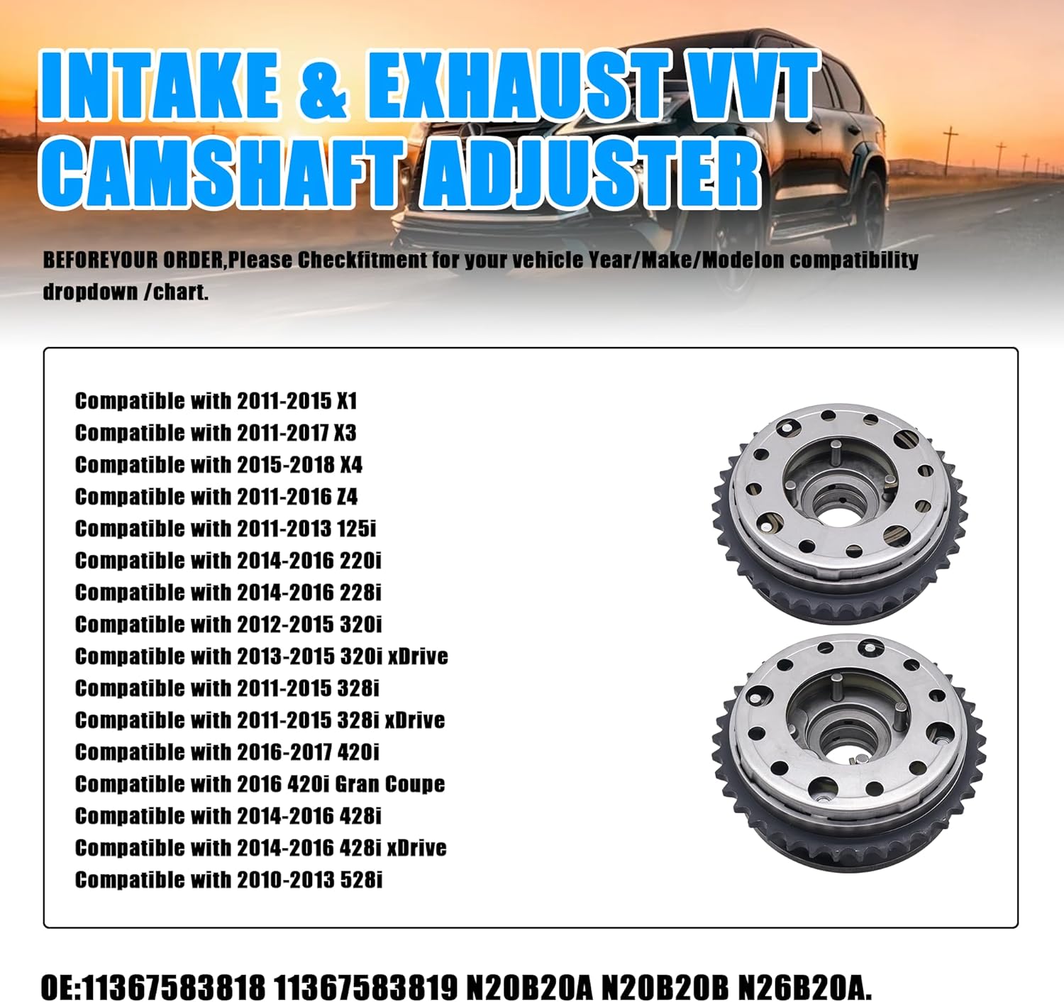 HiSport Engine Variable Valve Timing (VVT) Camshaft Sprocket Gears Intake and Exhaust - Compatible with X3 X4 Z4 520 528 328 428i N20 N26 - Replace 11367583818 11367583819