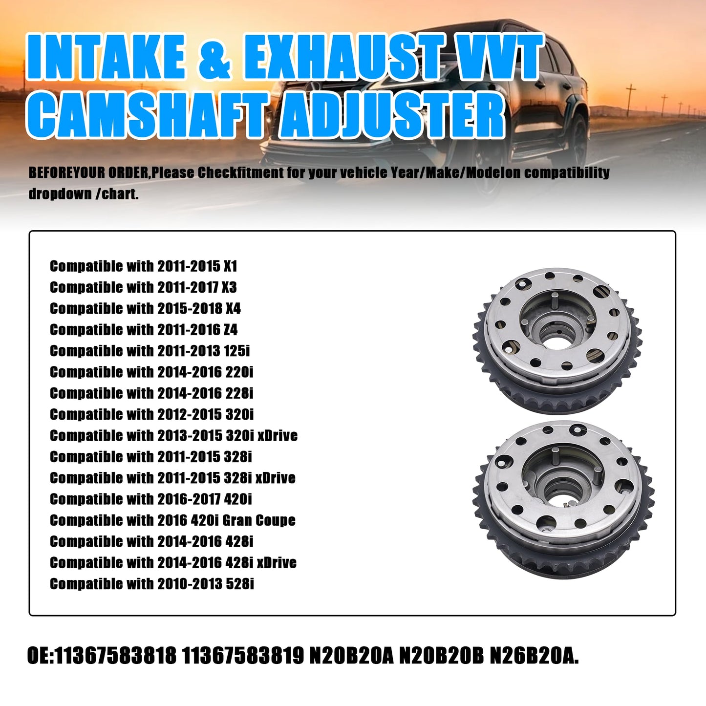 HiSport Engine Variable Valve Timing (VVT) Camshaft Sprocket Gears Intake and Exhaust - Compatible with X3 X4 Z4 520 528 328 428i N20 N26 - Replace 11367583818 11367583819