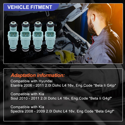 HiSport Fuel Injectors 4Pcs Replacement for Hyundai Kia Elantra Soul Spectra 2.0L L4 2008-2012 Replace 35310-23800