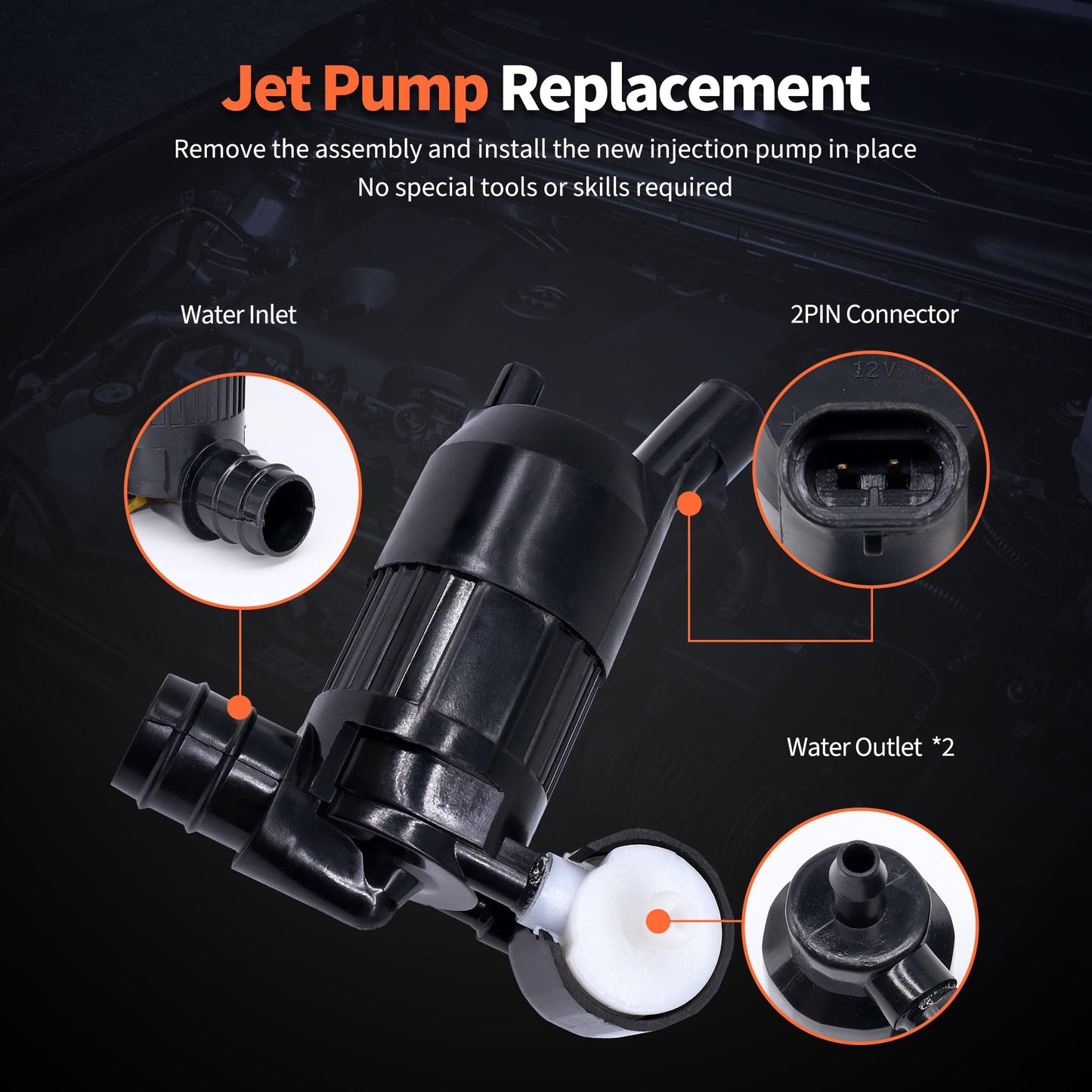 HiSport 28920-3JA0A Windshield Washer Pump - Compatible with Nissan Pathfinder 2013-2020 Compatible with Infiniti QX60 2014-2018 JX35 2013