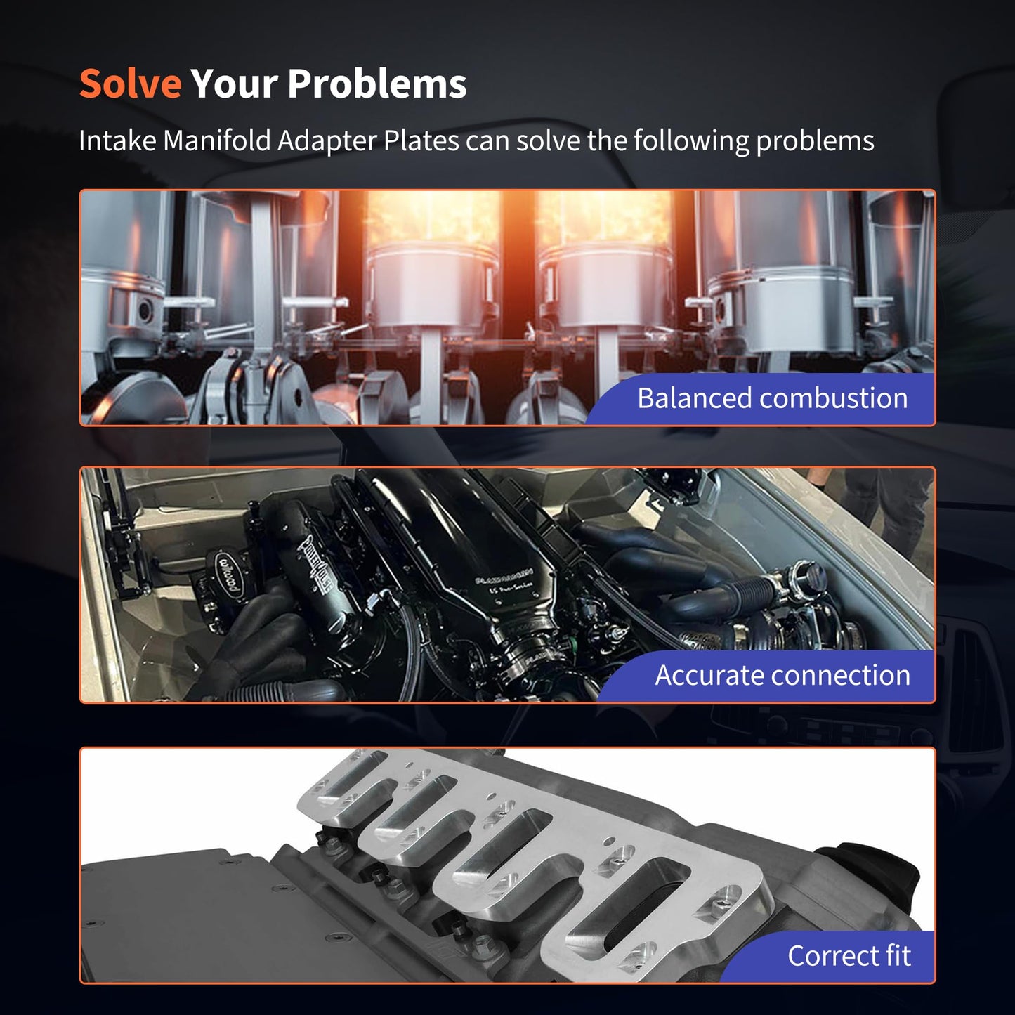 HiSport Intake Manifold Adapter Plates - Compatible with LS3 LSA ZL1 CTS-V Rectangle Port Intake Manifold Adapter - Replace EM-1021-S 551316