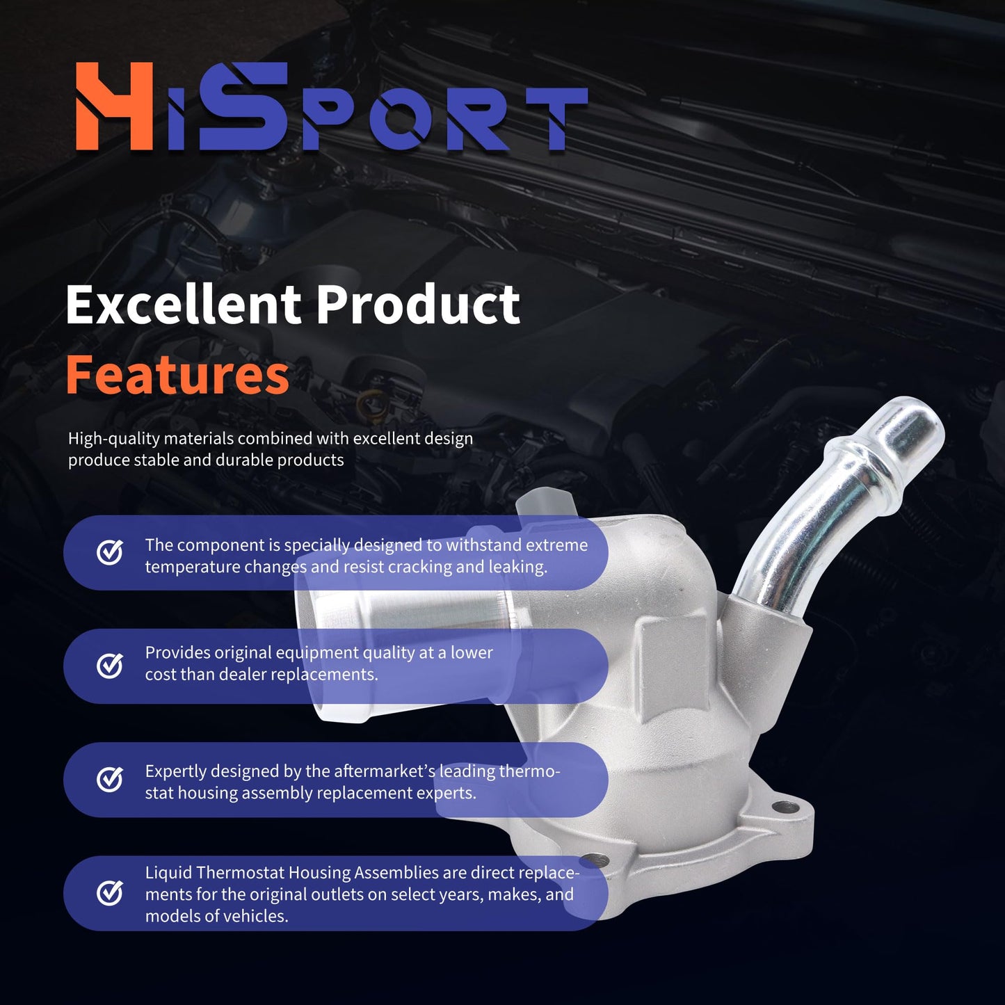 HiSport Engine Coolant Thermostat Housing Assembly - Compatible with Jeep Cherokee Chrysler Dodge Ram Replaces 5047772AB 5047263AB