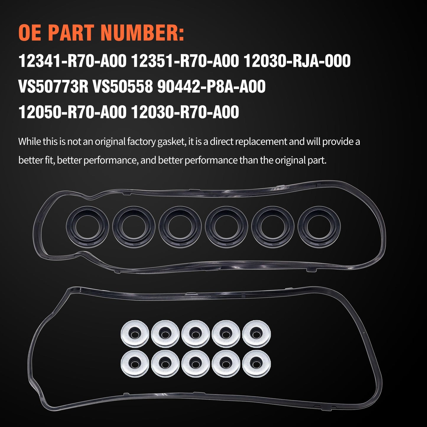 HiSport Engine Valve Cover Gasket Set - Compatible with Acura RDX TL TSX TL MDX ZDX RL Compatible with Honda Odyssey Pilot Ridgeline Accord Crosstour 2008-2017 3.5L 3.7L - Replace VS50773R