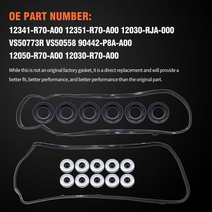 HiSport Engine Valve Cover Gasket Set - Compatible with Acura RDX TL TSX TL MDX ZDX RL Compatible with Honda Odyssey Pilot Ridgeline Accord Crosstour 2008-2017 3.5L 3.7L - Replace VS50773R