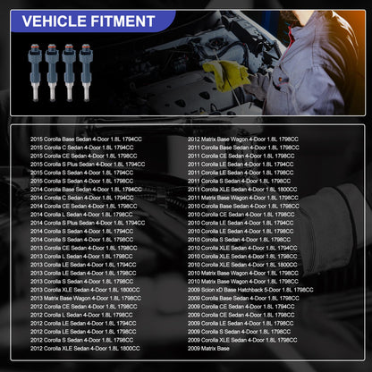 HiSport 4 Fuel Injectors 23209-39195 Compatible with Toyota 1.8L Prius V Plug-In Prime 2010-2015 Replacement for Lexus CT200h 2011-2015,12 Holes