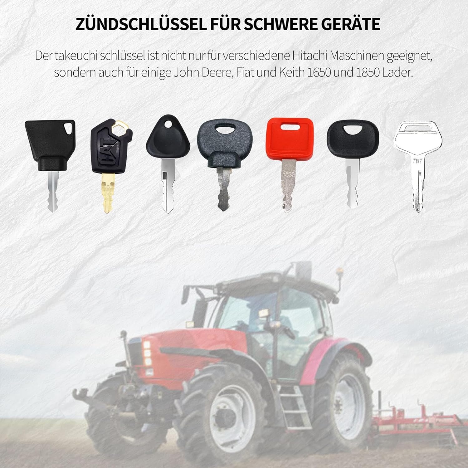 HISports 7 Stück Zündschlüssel Kompatibel Mit JCB, CAT, Komatsu, Pflanzenbagger, Muldenkipper, Traktor, Bulldozer, Walze