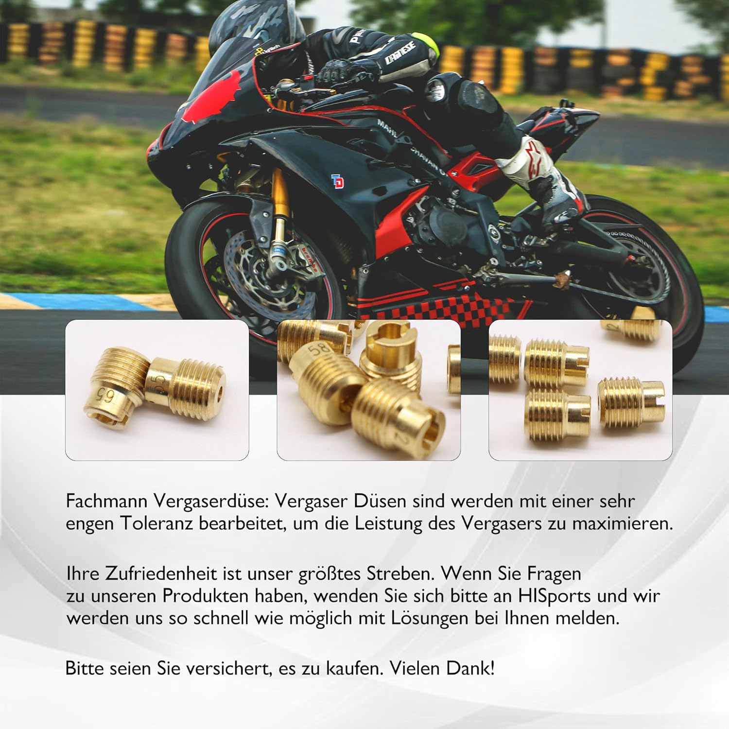 HISports Hauptdüsenset 50 bis 72 Vergaser Düsenset 50-72 für Gurtner Vergaser kompatibel für 7x0,75 Kawasaki FCR Vergaser WH100T scr 100 cc 10 Stück