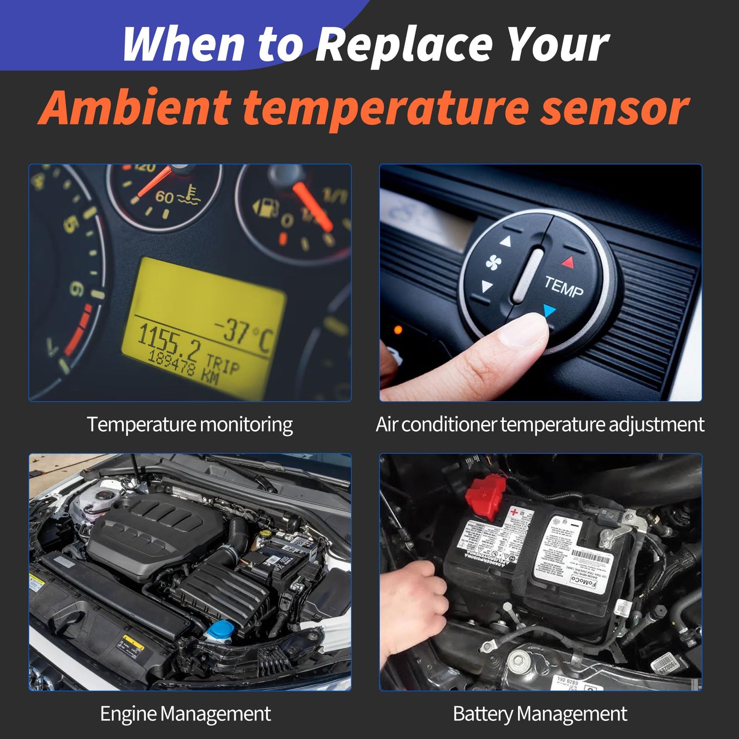 HiSport Car Ambient Air Temperature Sensor Compatible with Ford Edge 2011-2023 Escape 2013-2023 Explorer 2011-2015 F-150 2011-2019 Lincoln Continental 2017-2020 Replaces AU5Z-12A647-B AU5Z12A647B