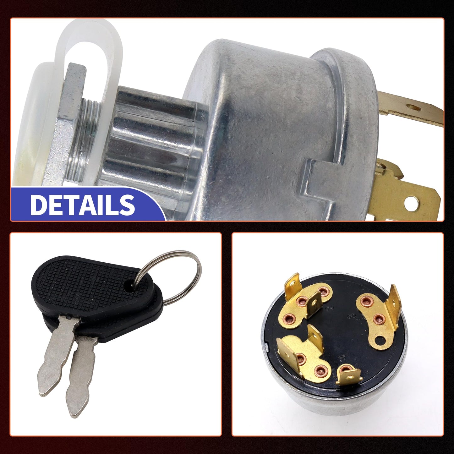 HiSport Ignition Switch W/2 Keys Compatible with Massey Ferguson Tractor 230 231 240 250 253 261 263 JCB 35670 Lucas David Brown 1190 1194 1210 Case 238 248 Starter Part with Cap Replace 3107556R92