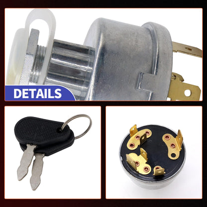 HiSport Ignition Switch W/2 Keys Compatible with Massey Ferguson Tractor 230 231 240 250 253 261 263 JCB 35670 Lucas David Brown 1190 1194 1210 Case 238 248 Starter Part with Cap Replace 3107556R92