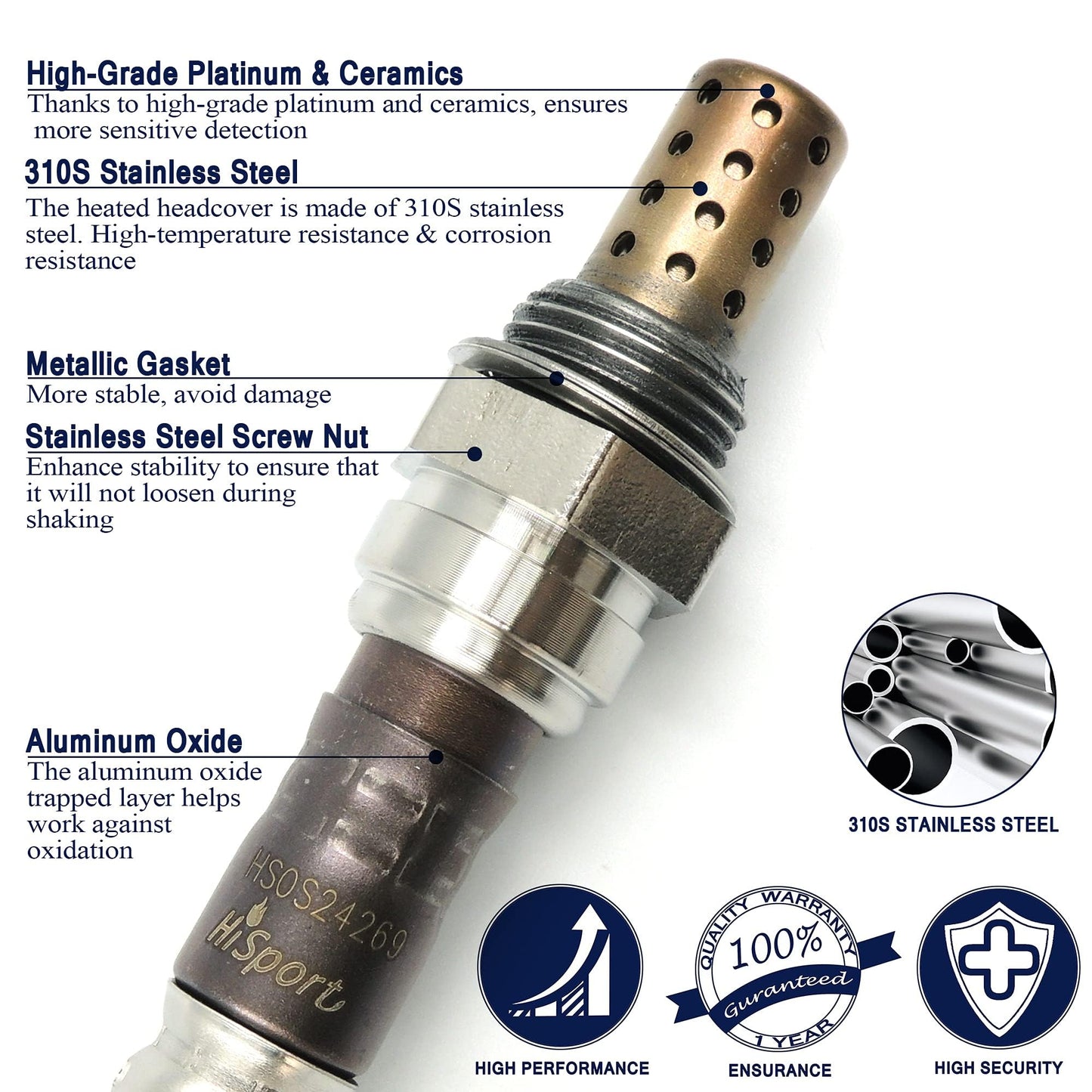 HiSport 250-24269 Oxygen Sensor Compatible with Buick Century, Cadillac DeVille, Chevrolet Astro SSR Tahoe, GMC Envoy Yukon XL, Honda Passport, Isuzu Ascender Rodeo, Oldsmobile Alero, Pontiac Aztek