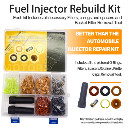 HiSport Fuel Injector Rebuild Service Repair Kits - O rings, Spacers, Pintle Caps, Micro Basket Filters + Removal Tool (100set/box)