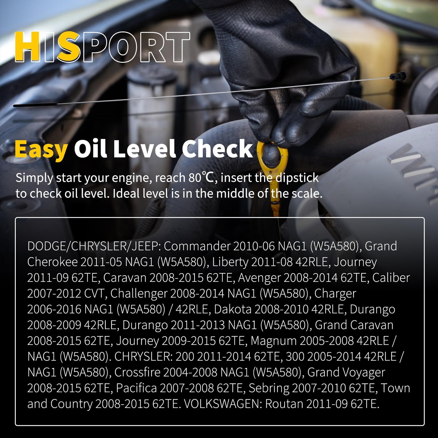 HiSport Automatic Permanent Locking Transmission Dipstick - Compatible with 300 300C C, Challenger, Charger, Magnum NAG-1 Stays in Vehicle Replaces W5A580