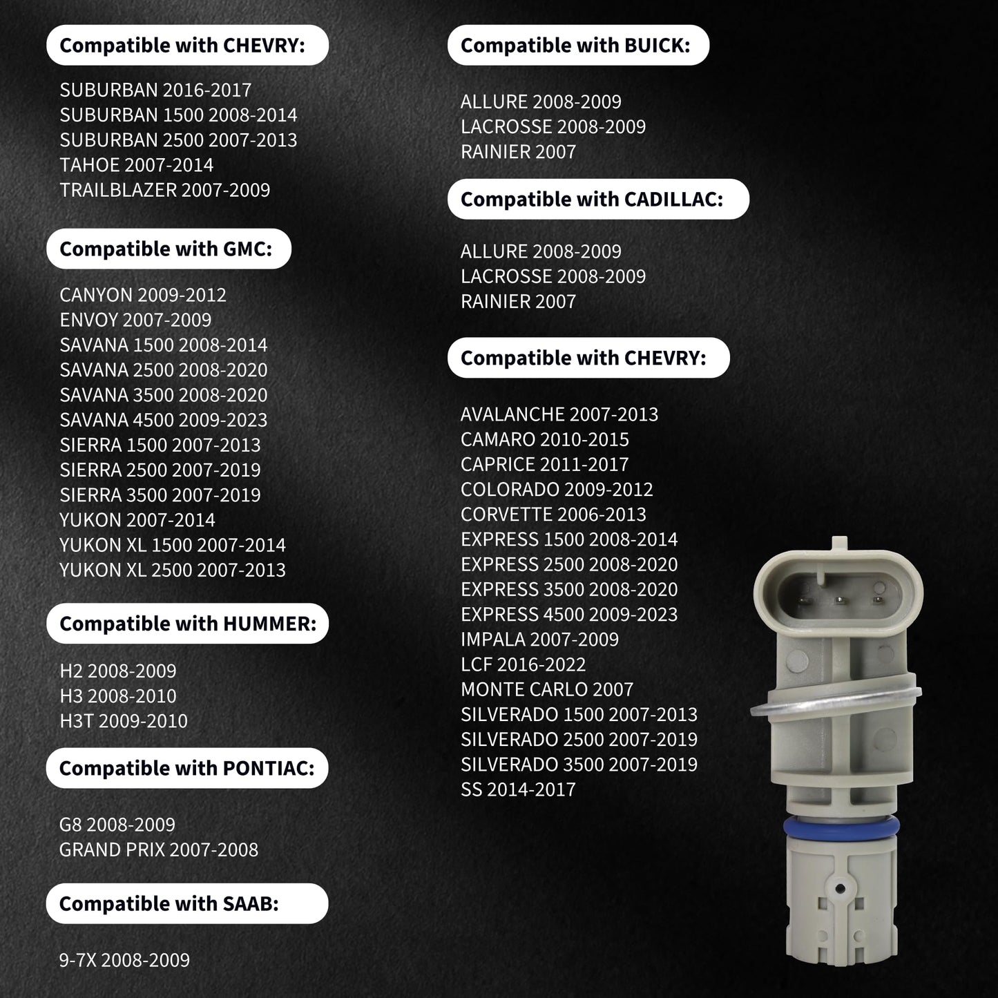 HiSport 12585546 Crankshaft Position Sensor - Compatible with Chevry Express 1500 2500 3500 4500 Buick Allure Cadillac CTS Hummer H2 H3 H3T Pontiac G8 Saab 9-7x GMC Savana - Replace 917-760 2133520