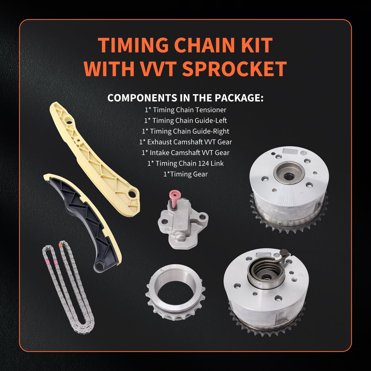 HiSport 243212B620 Timing Chain Kit with VVT Sprocket - Compatible with Hyundai Accent Elantra GT Kona Sonata Tucson Kia Forte Koup Forte5 Optima Rio Seltos Soul 2012-2021 1.6L