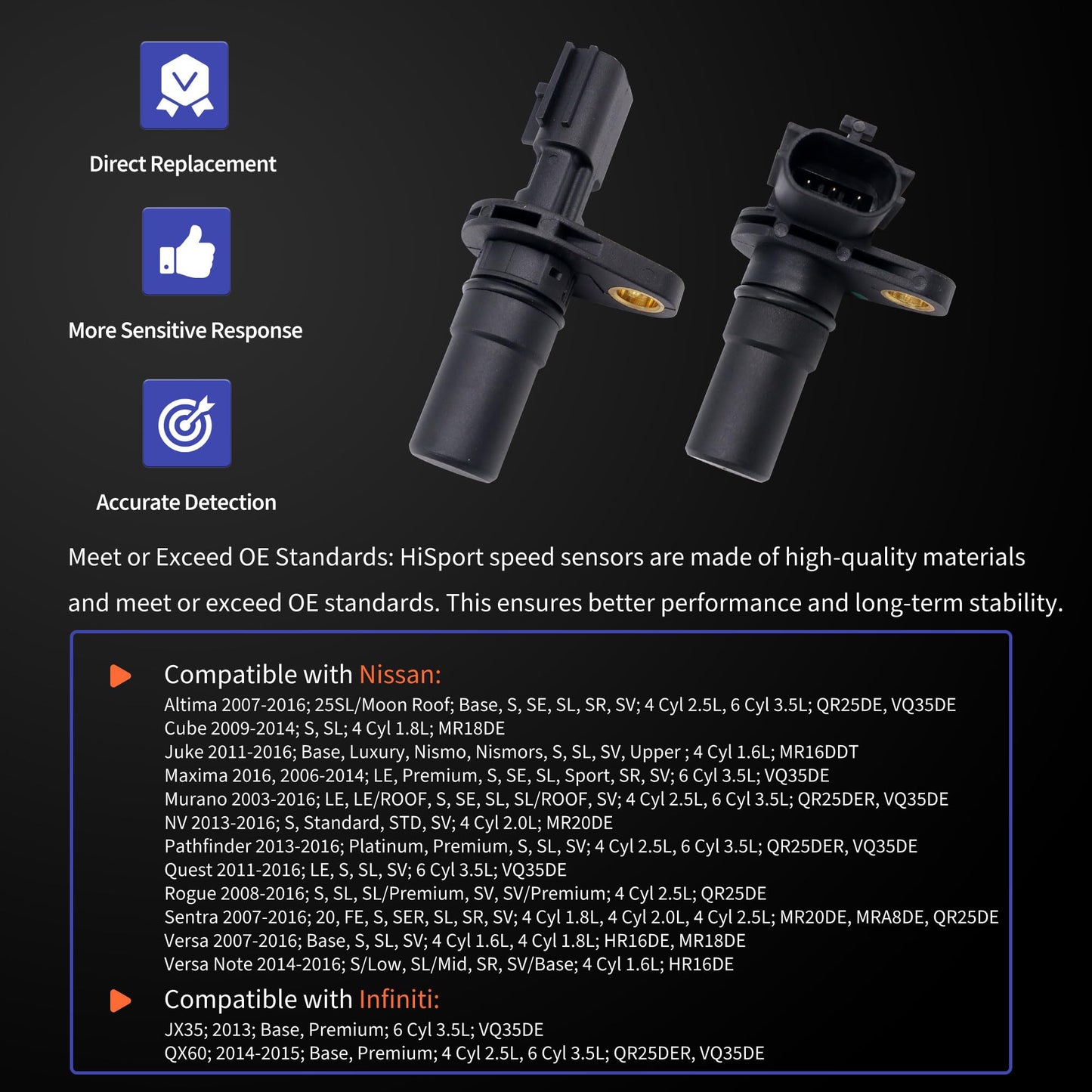 HiSport 33438N F119283A 125958B Automatic Transmission Input/Output Sensor Vehicle Speed Sensor Replacement for Nissan Altima Maxima Sentra Versa Rogue Juke,Compatible with Infiniti JX35 QX60 CVT CVT7