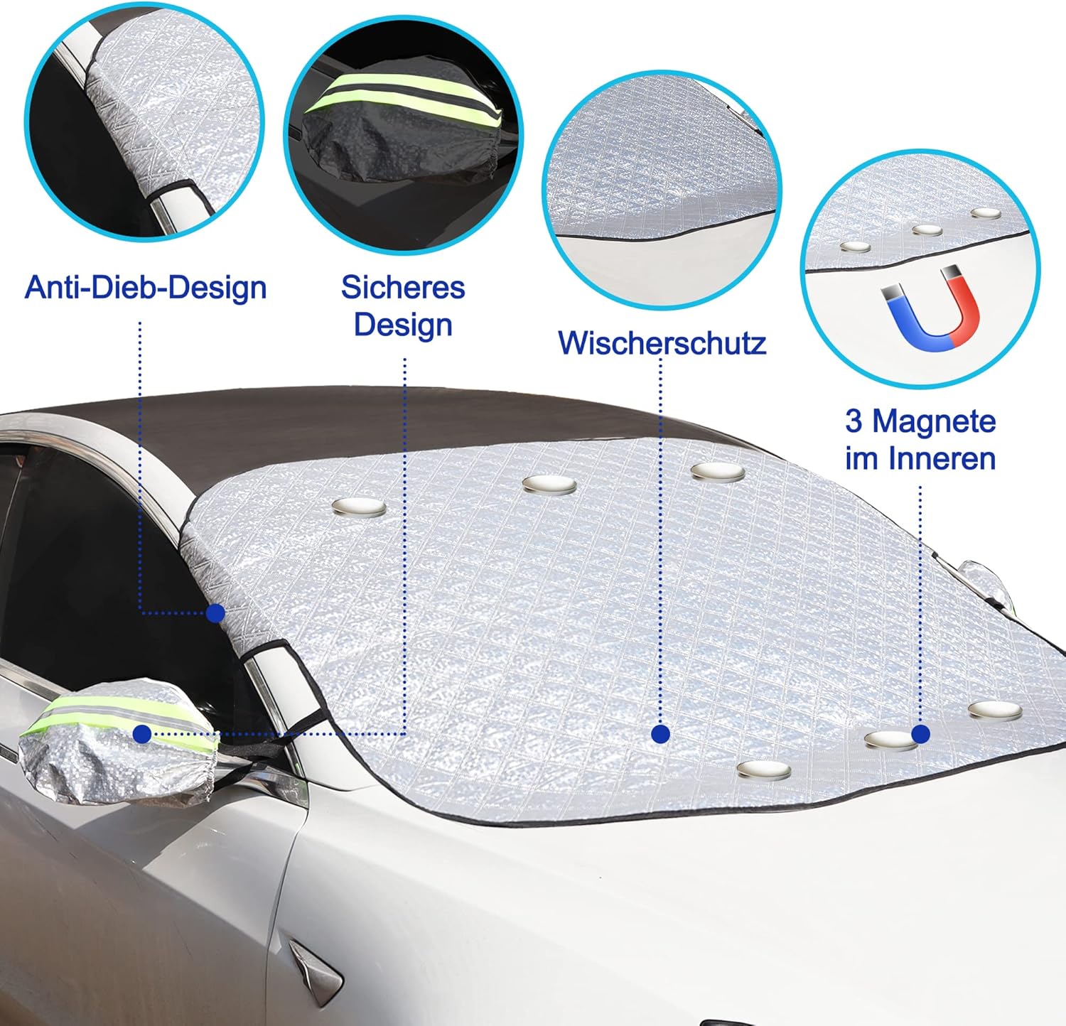 HISports Car Windscreen Cover Sunshades Car Front Windshield Cover Foldable Windscreen Sun Shade Summer Car Protection Foldable Removable Windscreen Cover for Snow Frost Sun UV Dust Water Resistent