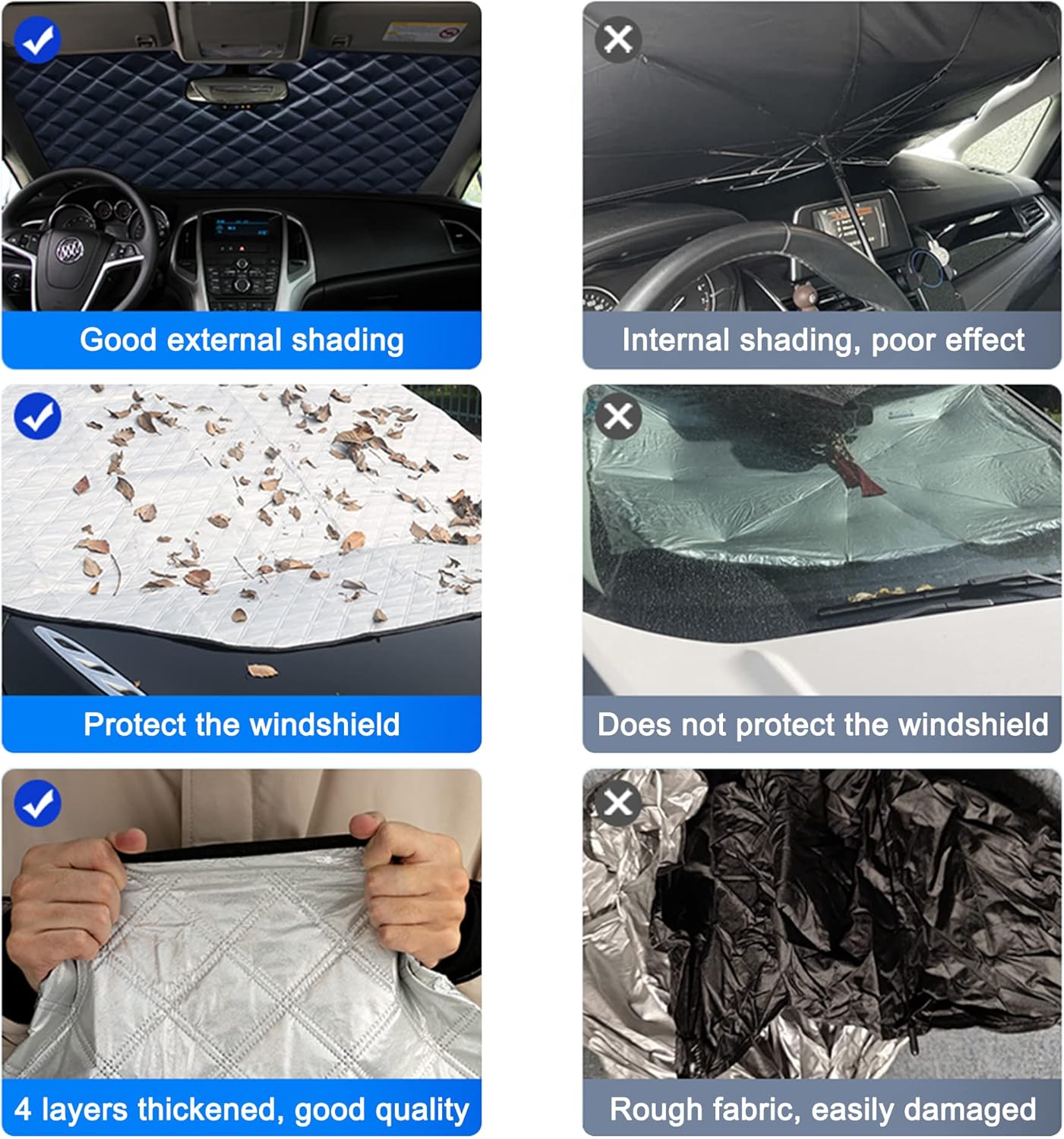 HISports Car Windscreen Cover Sunshades Car Front Windshield Cover Foldable Windscreen Sun Shade Summer Car Protection Foldable Removable Windscreen Cover for Snow Frost Sun UV Dust Water Resistent