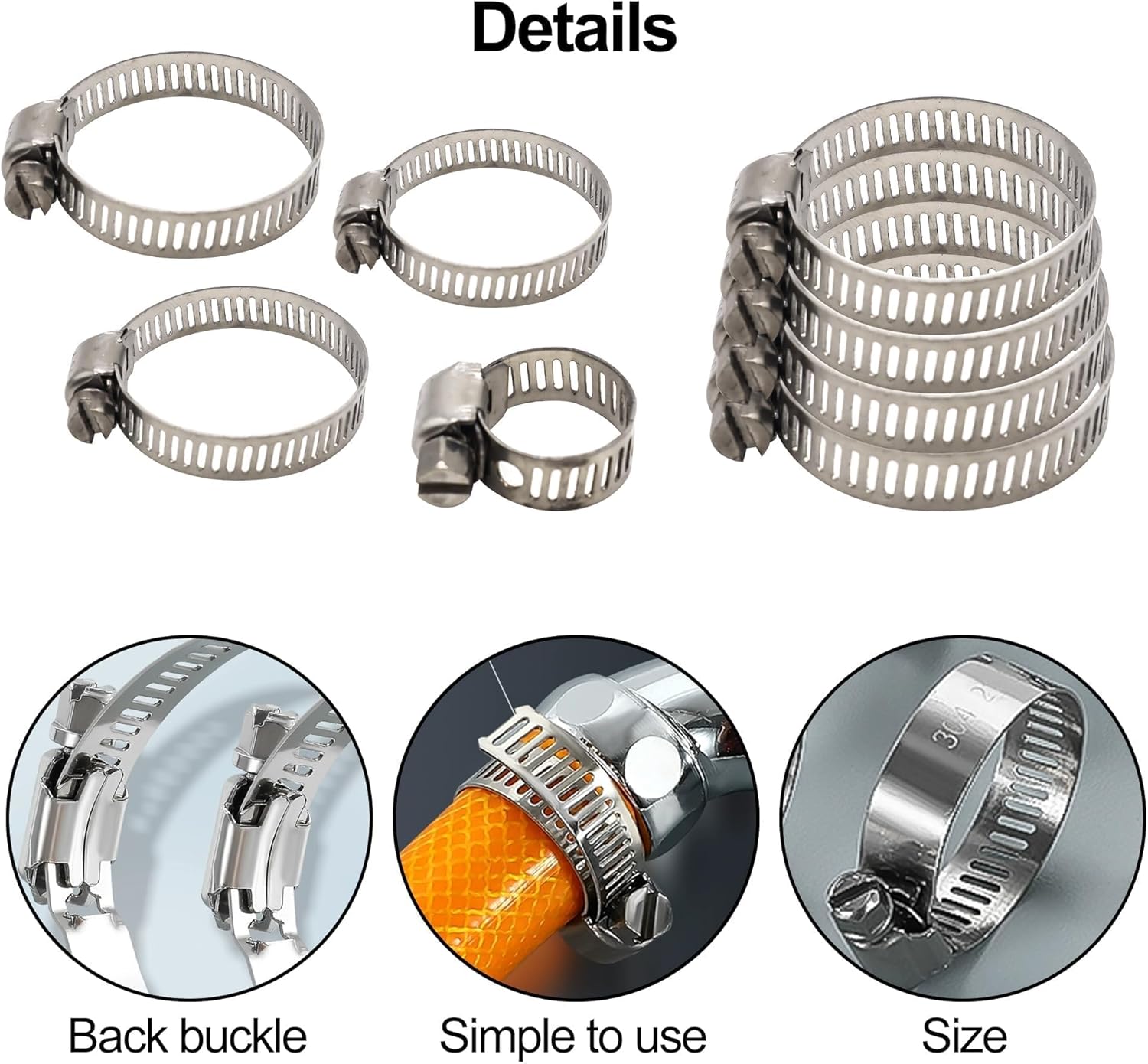 HISports 60-teiliges Schlauchschellenset (6-38mm), Bandbreite 8-12mm, 7 Größensätze, verpackte Aufbewahrung Alle 304 Edelstahl innen und außen, rostbeständig, verpackte Aufbewahrung