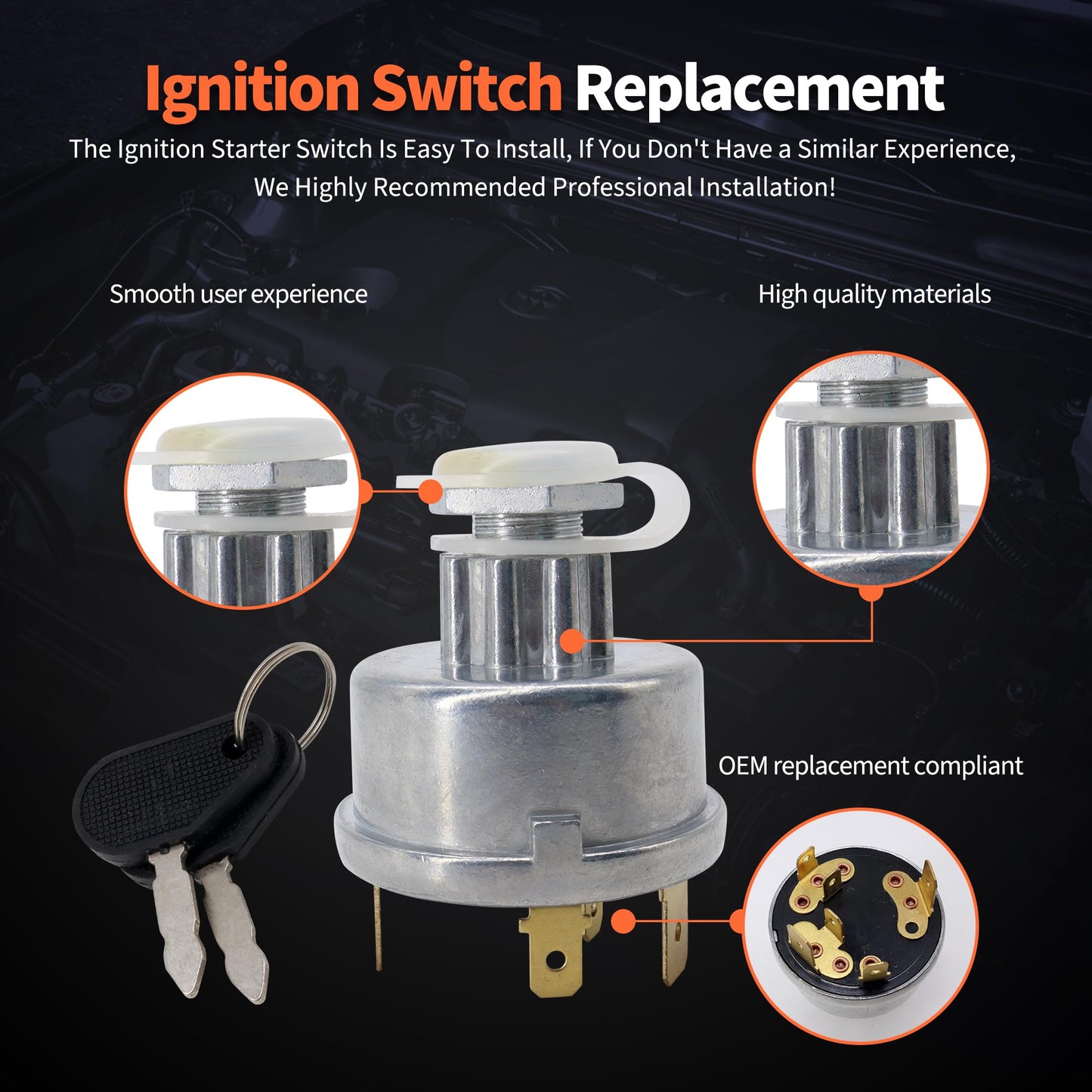 HiSport Ignition Switch W/2 Keys Compatible with Massey Ferguson Tractor 230 231 240 250 253 261 263 JCB 35670 Lucas David Brown 1190 1194 1210 Case 238 248 Starter Part with Cap Replace 3107556R92