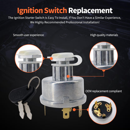 HiSport Ignition Switch W/2 Keys Compatible with Massey Ferguson Tractor 230 231 240 250 253 261 263 JCB 35670 Lucas David Brown 1190 1194 1210 Case 238 248 Starter Part with Cap Replace 3107556R92