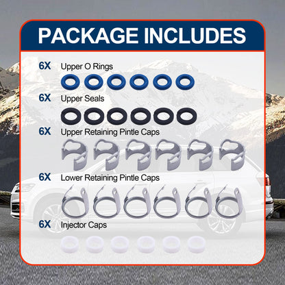 HiSport 06E998907G Fuel Injection Valve Seals Repair O Ring Kit Compatible with VW Audi A4 A5 A6 A8 Q7 Touareg 2.8L 3.2L V6 V8, Replacement for 06E998907, 06E998907E, 06E906036P, 6 Sets