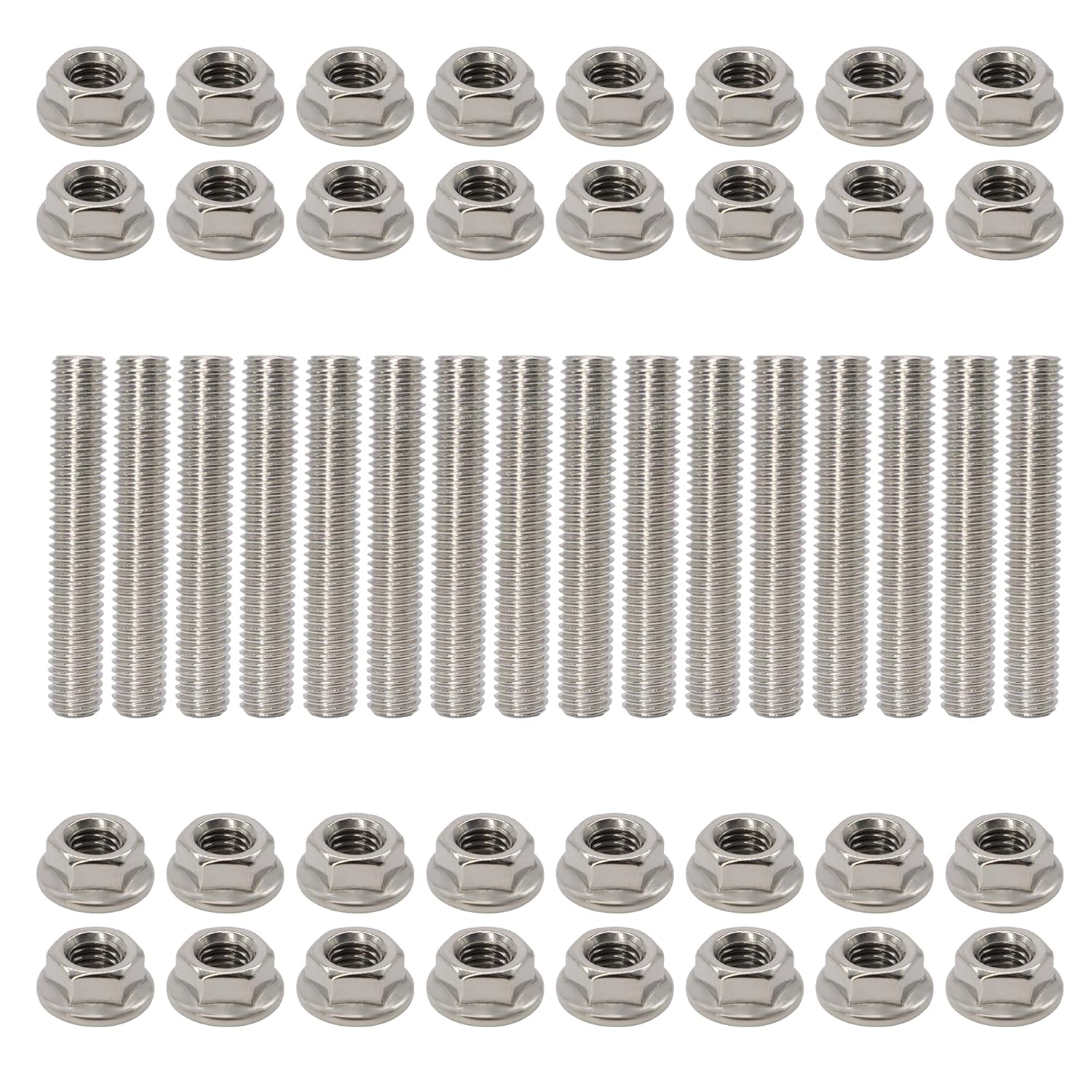 HiSport Exhaust Manifold Studs and Nuts Kit - 16pcs Compatible with Ford 4.6L/5.4L V8 Engines with High Strength Nuts (Stainless Steel)