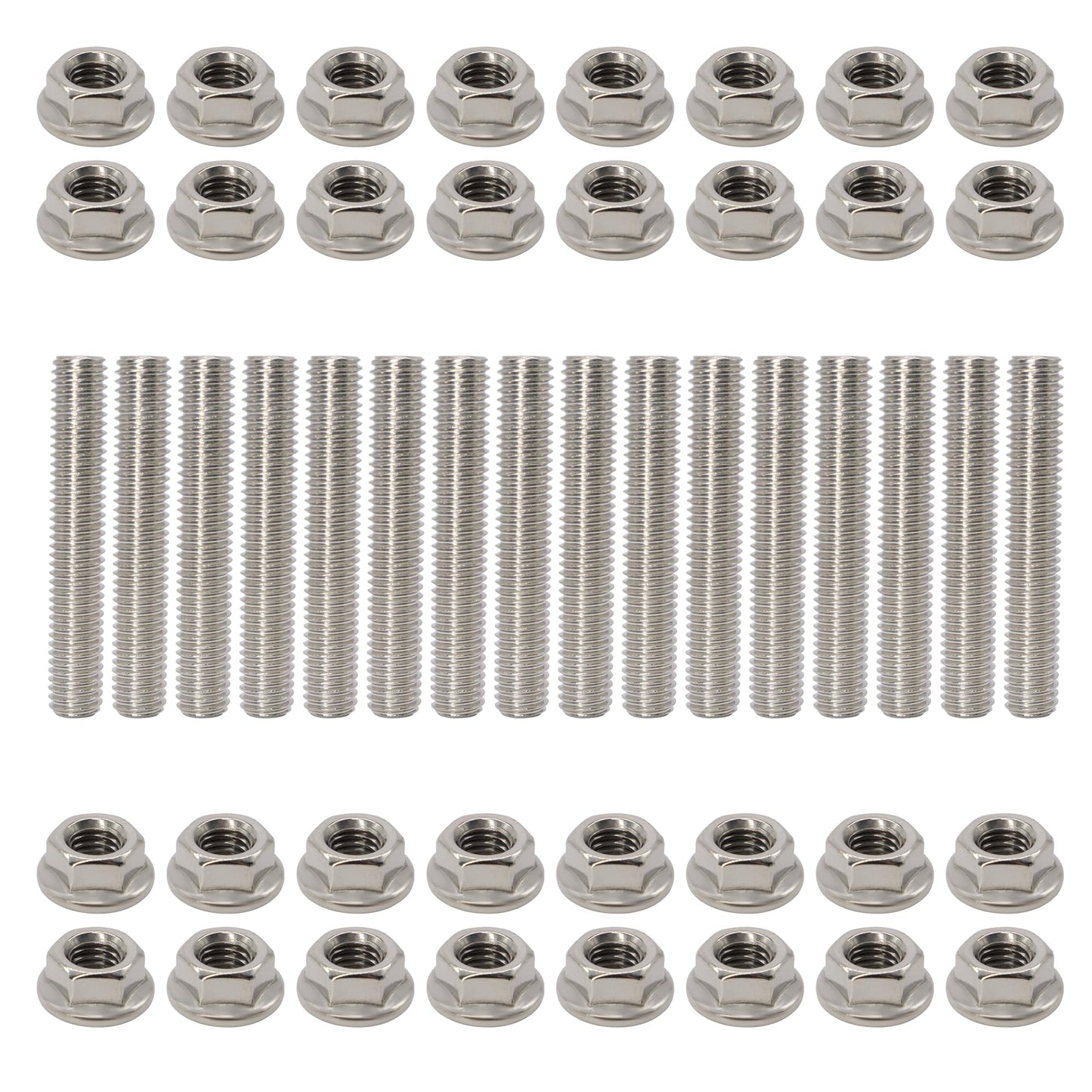 HiSport N811313S431 Exhaust Manifold Stud and Nuts Kit 48pcs - Compatible with Ford Lincoln Mercury 1996-2017 4.6L 5.4L Engines with High Strength Nuts (Stainless Steel) - Repace W707747S431