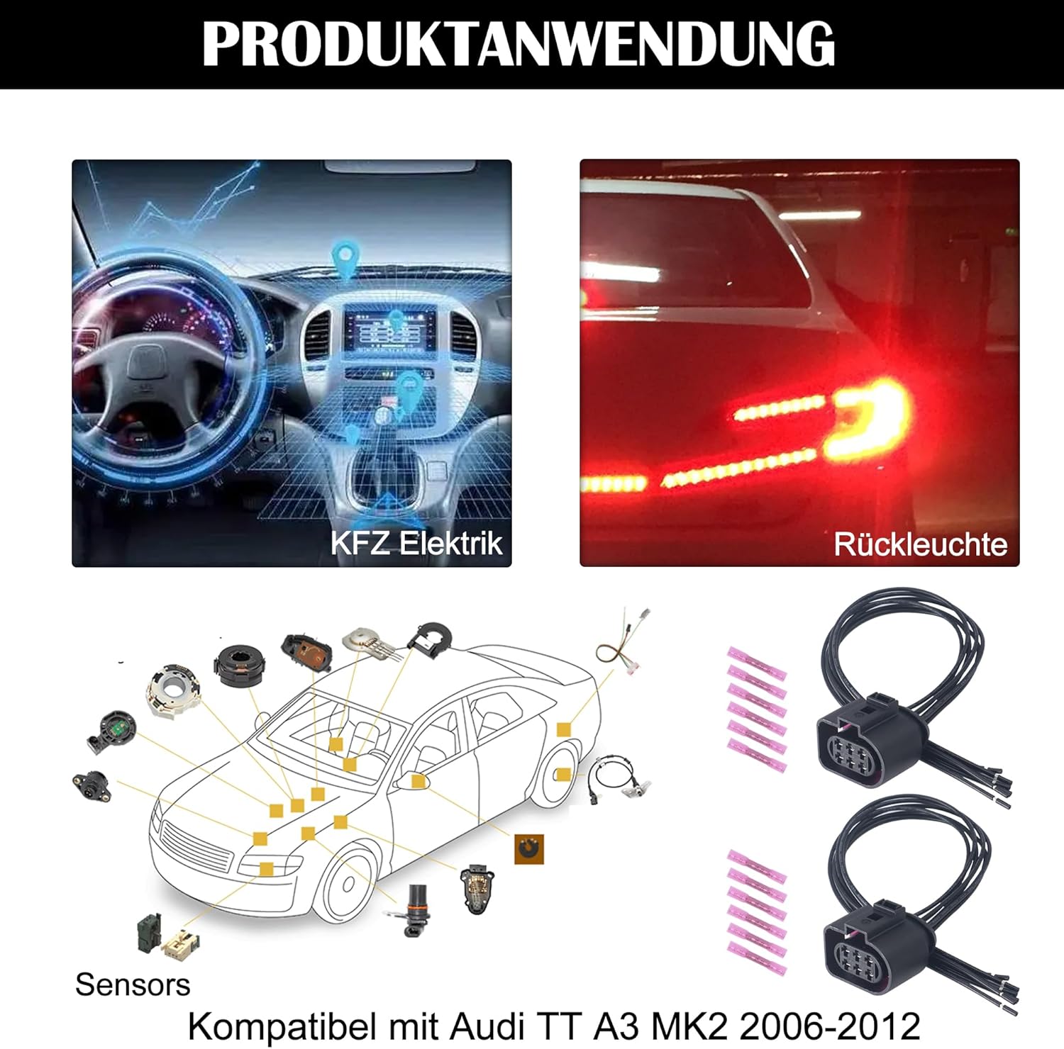 HISports 2 Stück Auto Rücklicht Kabelbaum Stecker 30cm 1J0973733-Kompatibel mit Au-di TT A3 MK2, 6pin Rear Light Wiring Harness mit 6 * 0,50mm²-1,50mm² Rohr