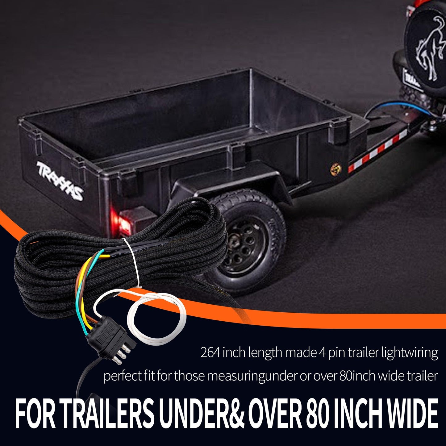 HiSport 4 Pin 5 Wire Trailer Wiring Harness 22FT Trailer Light Kit 5 Wire 4 Pin Harness Trailer Connector Wire Plug for Both-Side Taillights of Rewiring Trailer RV Boat