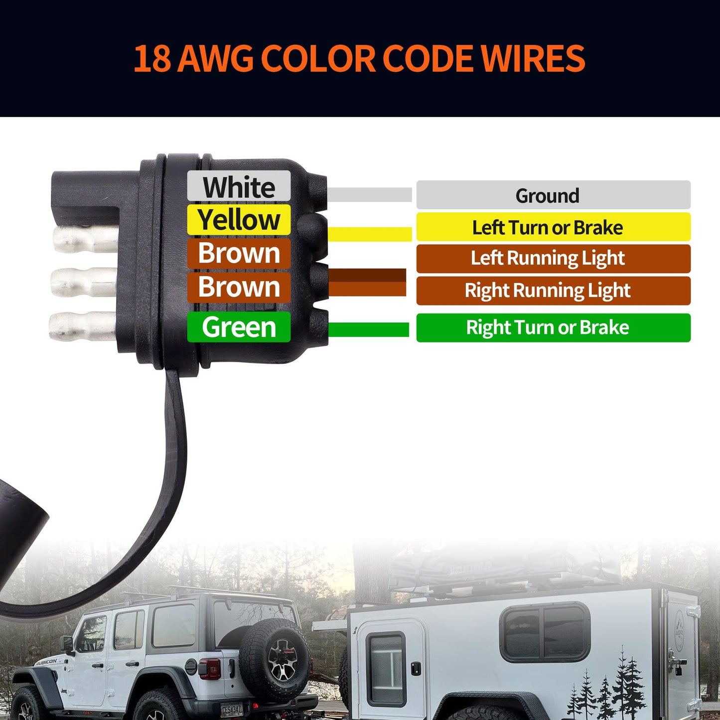 HiSport 4 Pin 5 Wire Trailer Wiring Harness 22FT Trailer Light Kit 5 Wire 4 Pin Harness Trailer Connector Wire Plug for Both-Side Taillights of Rewiring Trailer RV Boat