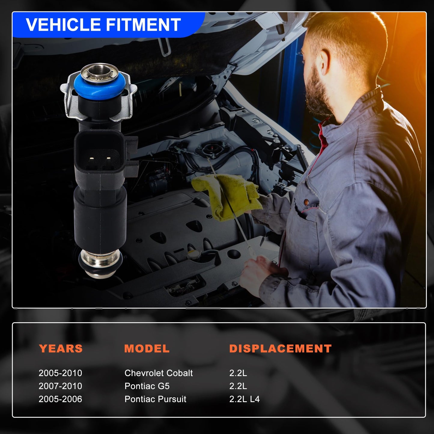 HiSport 4 Fuel Injectors 12582219 Disc Fuel Injectors with Retainer Clip Replacement for chevrolet Cobalt 2005-2010 2.2L,Compatible with Pontiac G5 2007-2010 2.2L,Pursuit 2005-2006 2.2L L4 2171634