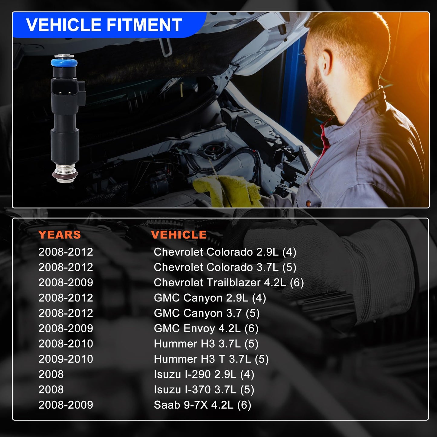 HiSport Fuel Injectors 12616382 6 PCS Compatible with Chevrolet Colorado 2WD 4WD 2009-2012,GMC Canyon 2WD 4WD 2009-2011,Hummer H3 SUV 2009-2010, H3T 2009-2010, 3.7L 2.9L