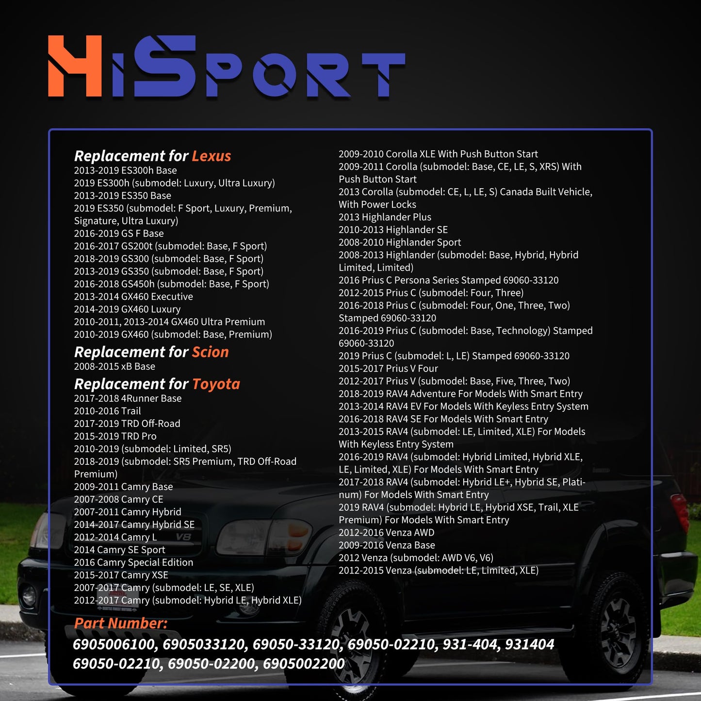 HiSport Rear Right Passenger Side Door Lock Latch Actuator Motor 931-404 Compatible with Toyota Lexus ES350 RX450h GX460 Camry 4Runner Rav4 2007-2017 Replacement for Scion xB Replaces 69050-06100