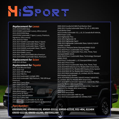 HiSport Rear Right Passenger Side Door Lock Latch Actuator Motor 931-404 Compatible with Toyota Lexus ES350 RX450h GX460 Camry 4Runner Rav4 2007-2017 Replacement for Scion xB Replaces 69050-06100