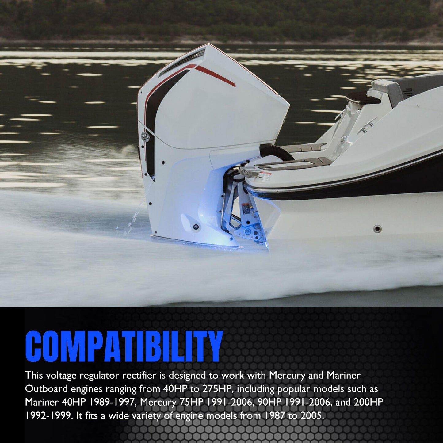 HiSport Voltage Regulator Rectifier - Compatible with Mercury Marine 100 Hp,115 Hp,12 Volt 14.4 Vset Series,125 Hp,135 Hp,150 Hp,175 Hp,200 Hp,250 Hp,275 Hp,40 Hp,50 Hp,55 Hp,60 Hp,75 Hp,90 Hp 815279T