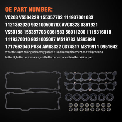 HiSport Engine Cylinder Valve Cover Gasket Set - Compatible with Toyota 1995-2004 Tacoma 3.4L 2000-2004 Tundra 3.4L 1996-2002 4Runner 3.4L 1995-1998 T100 3.4L - Replace VS50422R